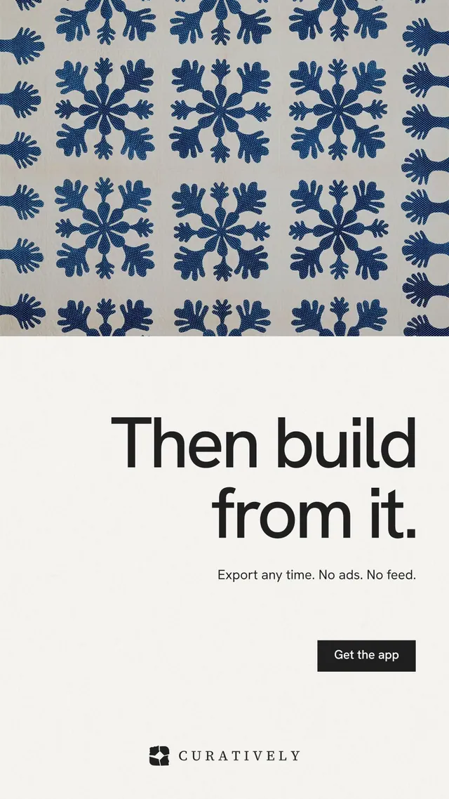 Instagram story for Curatively: "Then build from it." Swiss style, right layout, light palette in white, grey.