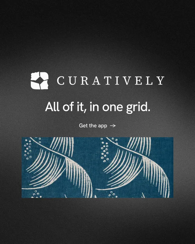 Instagram portrait post for Curatively: "All of it, in one grid." Minimal luxury style, logo hero layout, dark palette in black, grey.