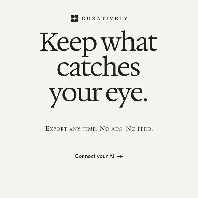 Instagram post for Curatively: "Keep what catches your eye." Swiss style, smallcaps layout, light palette in white, grey.