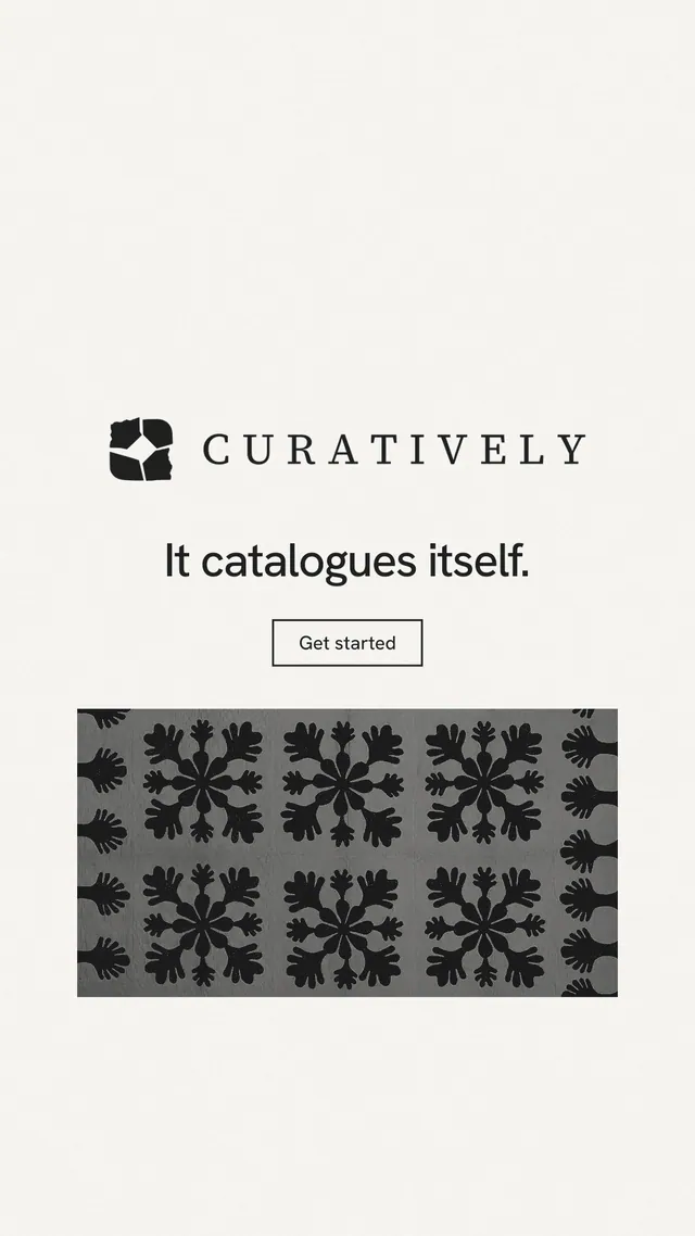 Instagram story for Curatively: "It catalogues itself." Editorial style, logo hero layout, light palette in white, grey.