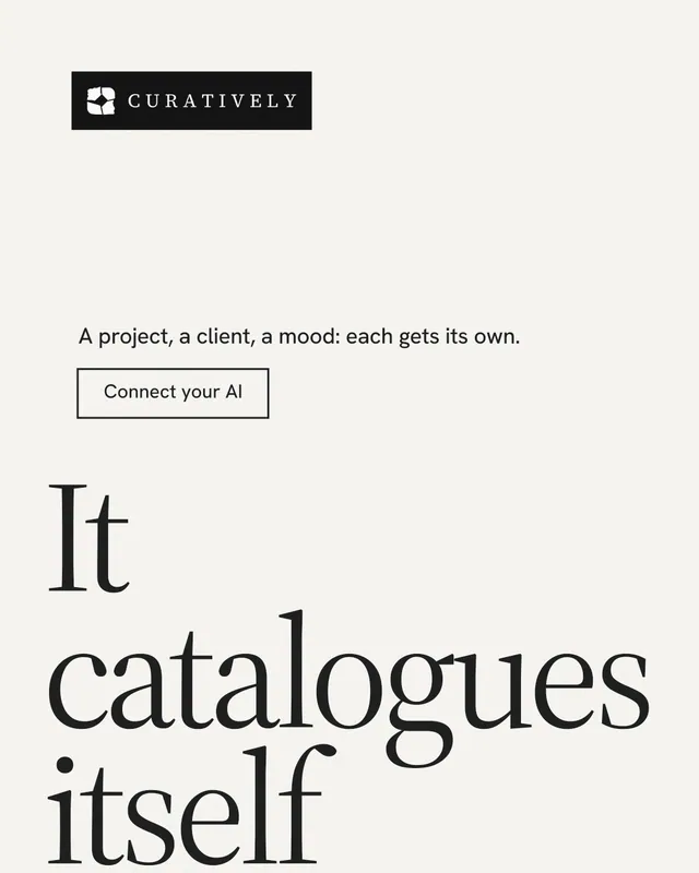Instagram portrait post for Curatively: "All of it, in one grid." Editorial style, oversized layout, light palette in white, grey.