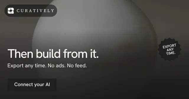 Social ad for Curatively: "Then build from it." Swiss style, sticker layout, dark palette in grey, black.