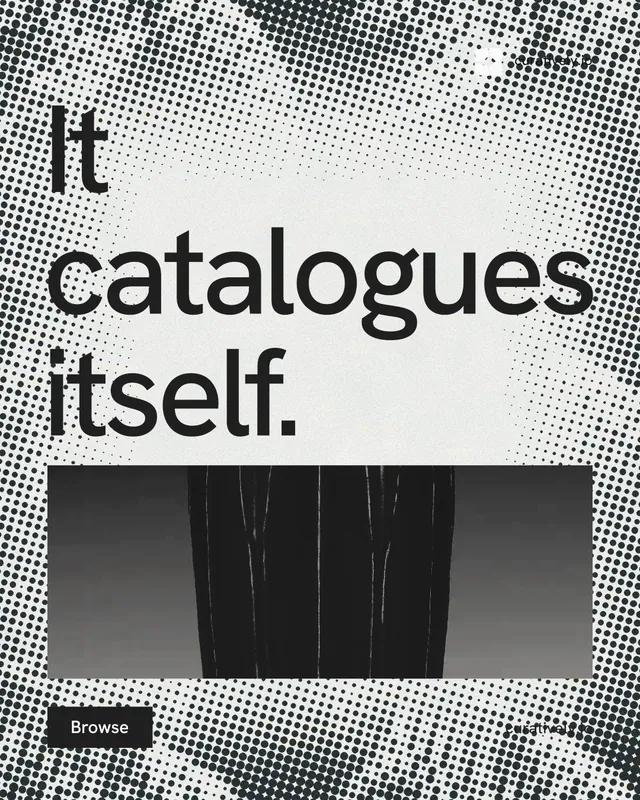 Instagram portrait post for Curatively: "It catalogues itself." Swiss style, poster layout, light palette in grey, black, white.