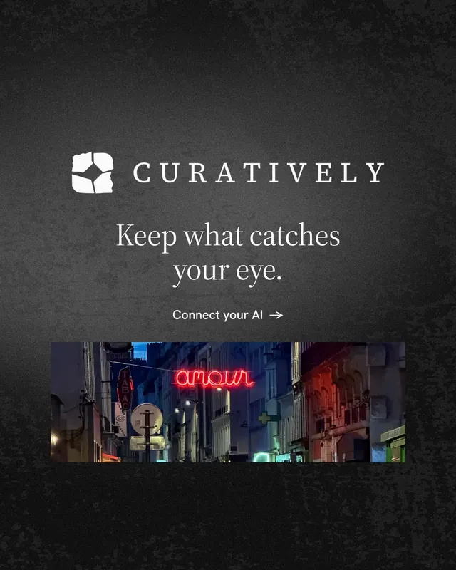 Instagram portrait post for Curatively: "Keep what catches your eye." Minimal luxury style, logo hero layout, dark palette in black, grey.