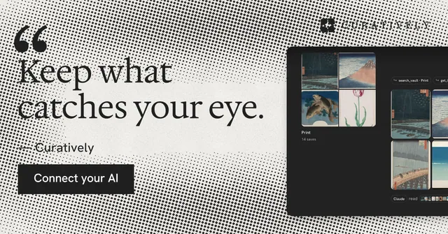 Social ad for Curatively: "Private until you choose." Retro print style, quote layout, light palette in grey, black, white.