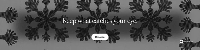 LinkedIn banner for Curatively: "Keep what catches your eye." Photo poster style, centred layout, dark palette in grey, black.