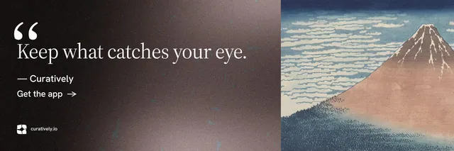 X header for Curatively: "Saved, sorted and yours." Minimal luxury style, quote layout, dark palette in grey, black.