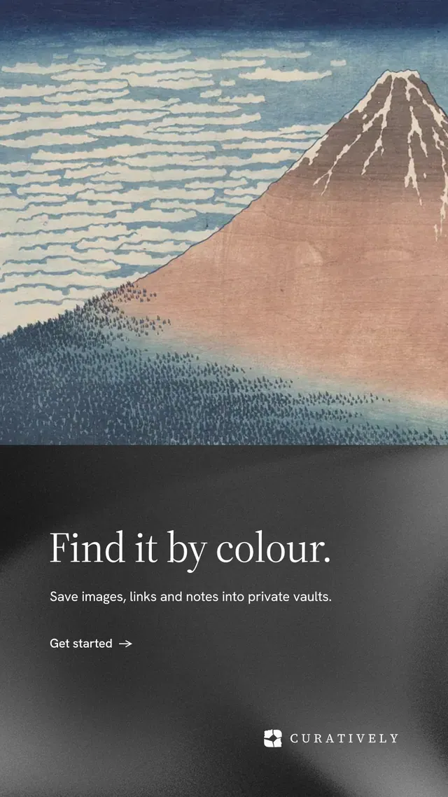 Instagram story for Curatively: "Find it by colour." Minimal luxury style, bottom layout, light palette in black, grey.