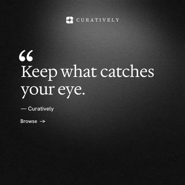 Instagram post for Curatively: "Find it by colour." Minimal luxury style, quote layout, dark palette in black, grey.