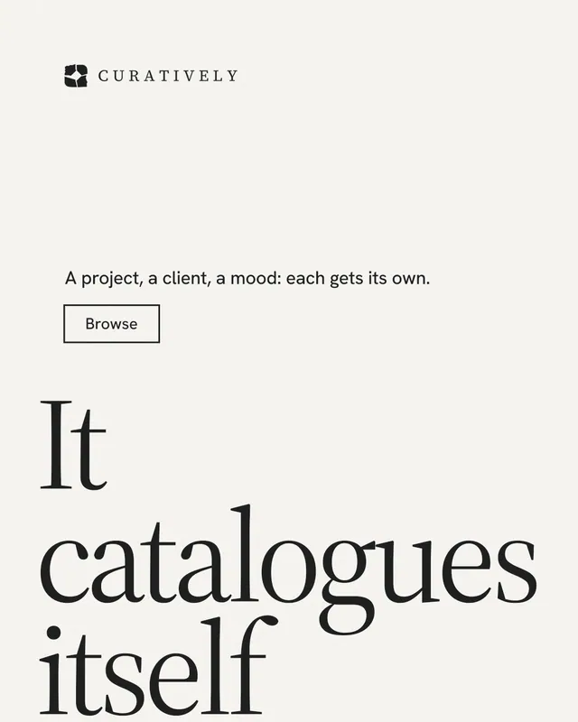 Instagram portrait post for Curatively: "Private until you choose." Editorial style, oversized layout, light palette in white, grey.