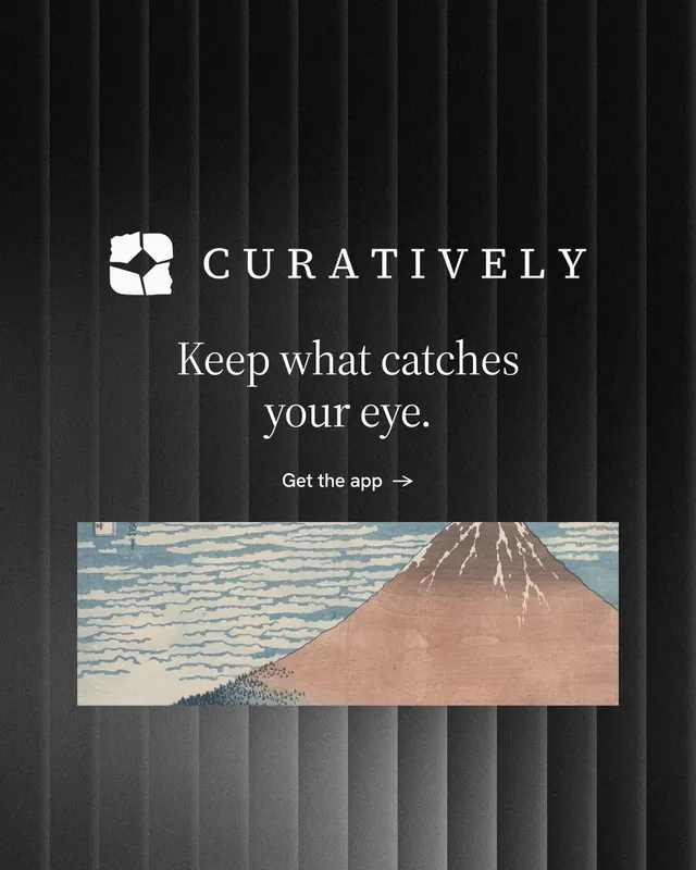 Instagram portrait post for Curatively: "Keep what catches your eye." Minimal luxury style, logo hero layout, dark palette in black, grey.
