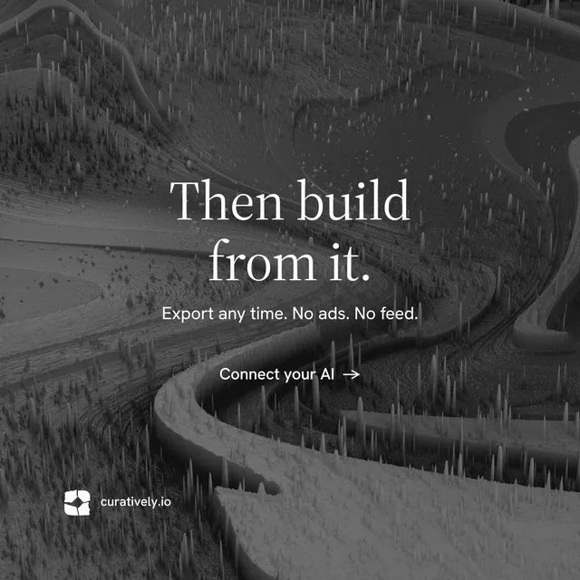 Instagram post for Curatively: "Then build from it." Minimal luxury style, centred layout, dark palette in grey, black.
