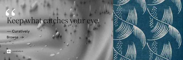 X header for Curatively: "Keep a vault for each thing you make." Minimal luxury style, quote layout, light palette in grey, blue.