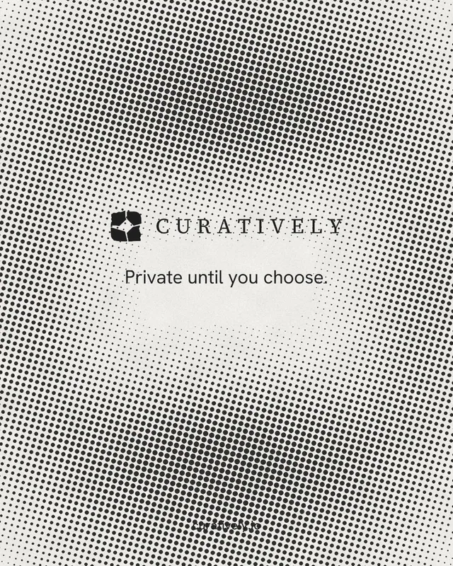 Instagram portrait post for Curatively: "Private until you choose." Swiss style, end card layout, light palette in grey, white.