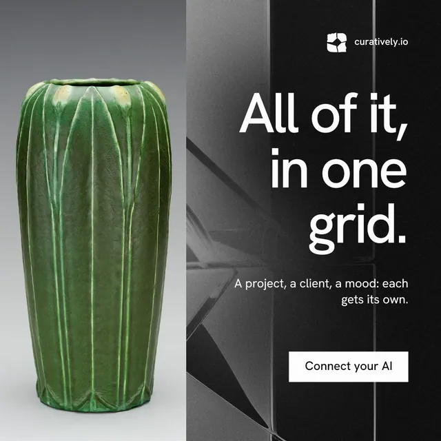 Instagram post for Curatively: "All of it, in one grid." Swiss style, right layout, dark palette in black, grey.