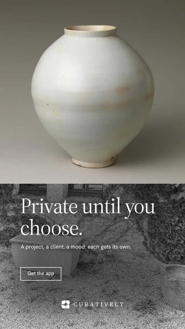 Instagram story for Curatively: "Private until you choose." Editorial style, bottom layout, light palette in grey.