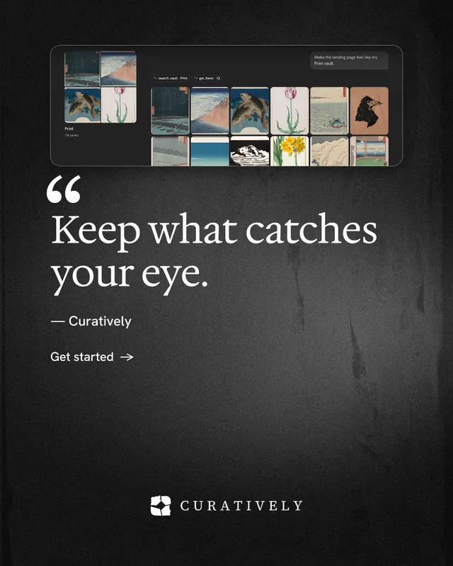 Instagram portrait post for Curatively: "Then build from it." Minimal luxury style, quote layout, dark palette in black, grey.