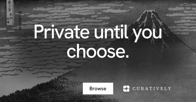 Social ad for Curatively: "Private until you choose." Swiss style, centred layout, dark palette in grey, black.