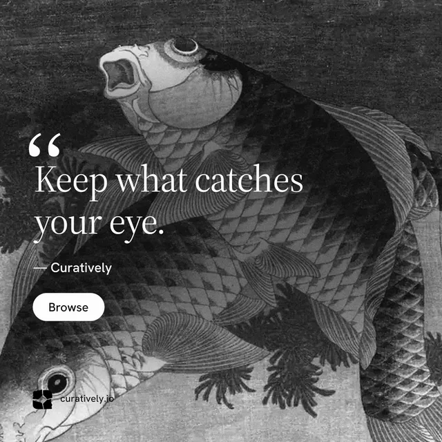 Instagram post for Curatively: "Keep a vault for each thing you make." Photo poster style, quote layout, dark palette in grey, black.