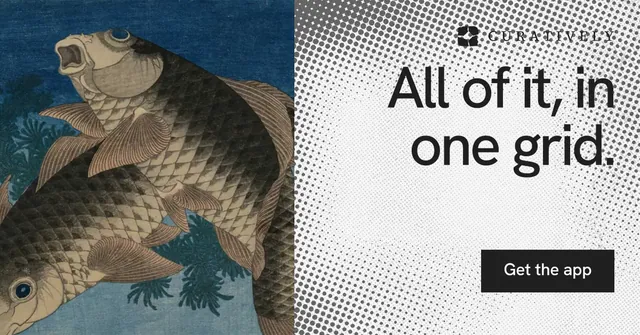 Social ad for Curatively: "All of it, in one grid." Swiss style, right layout, light palette in grey, blue, white.