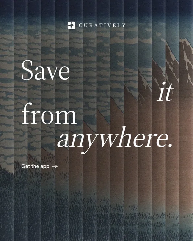 Instagram portrait post for Curatively: "Save it from anywhere." Minimal luxury style, stacked layout, dark palette in black, grey.