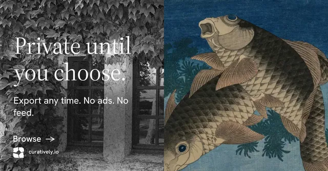 Social ad for Curatively: "Private until you choose." Minimal luxury style, bottom layout, dark palette in grey, black, blue.