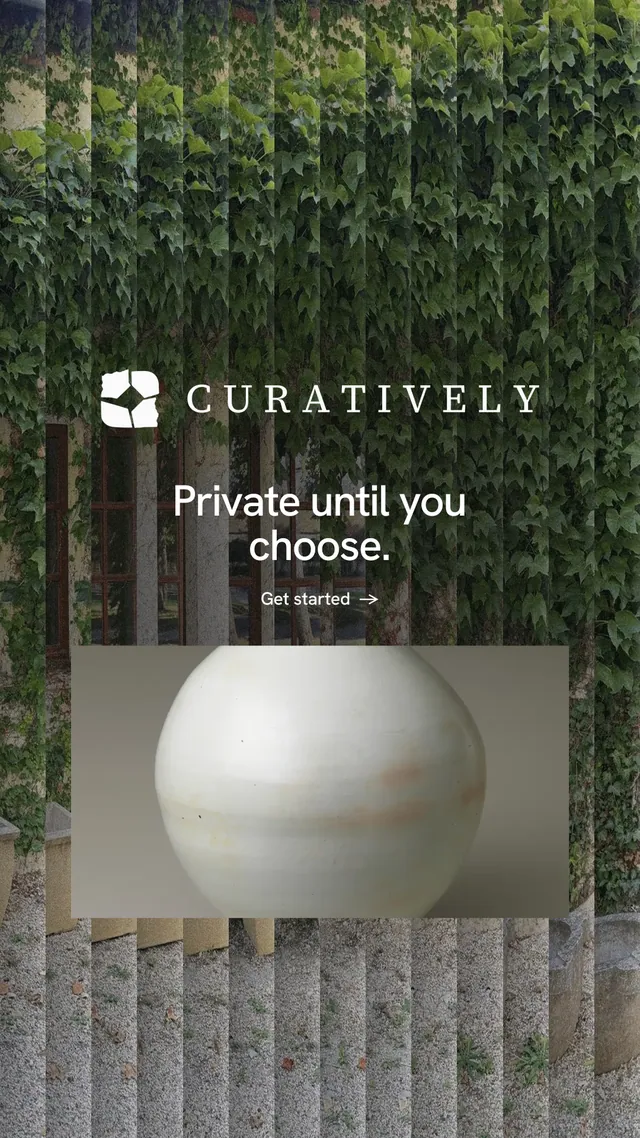 Instagram story for Curatively: "Private until you choose." Minimal luxury style, logo hero layout, dark palette in black, grey.