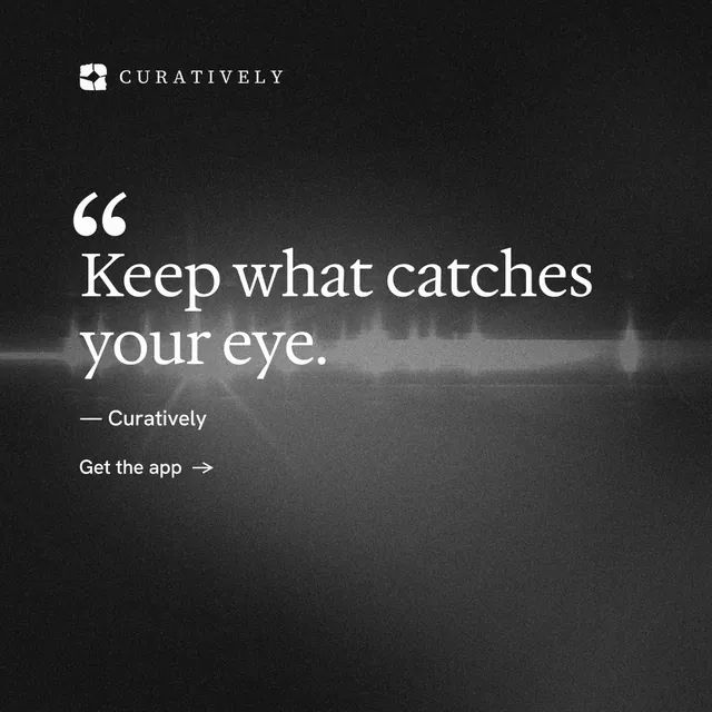 Instagram post for Curatively: "Keep a vault for each thing you make." Minimal luxury style, quote layout, dark palette in black, grey.