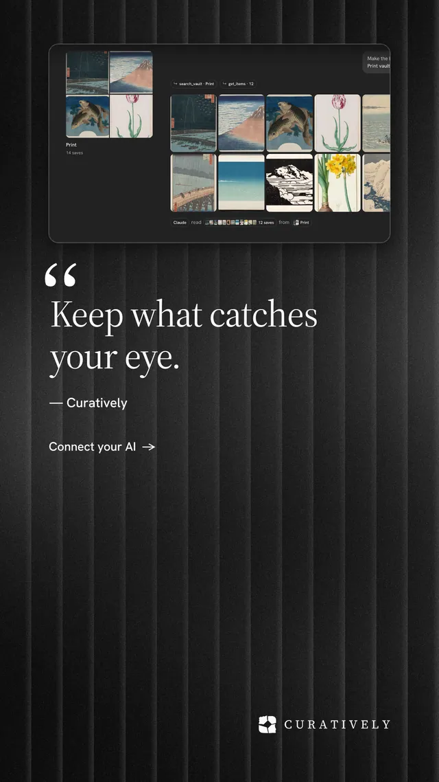 Instagram story for Curatively: "Find it by colour." Minimal luxury style, quote layout, dark palette in black, grey.