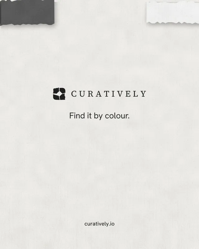 Instagram portrait post for Curatively: "Find it by colour." Editorial style, end card layout, light palette in white.