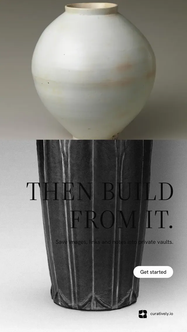 Instagram story for Curatively: "Then build from it." Photo poster style, right layout, light palette in grey, black, white.