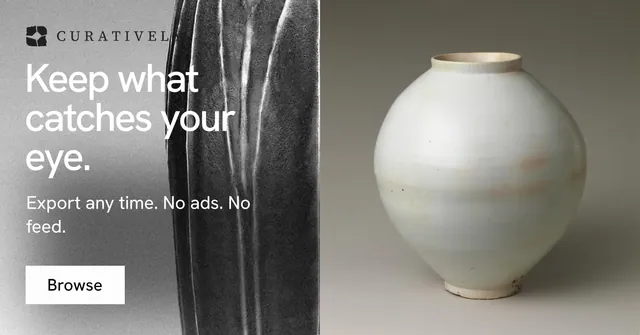 Social ad for Curatively: "Keep what catches your eye." Swiss style, bottom layout, light palette in grey, black, white.
