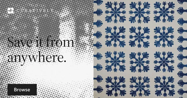 Social ad for Curatively: "Save it from anywhere." Split block style, bottom layout, light palette in grey, white.