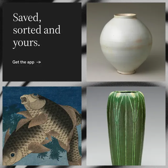 Instagram post for Curatively: "Saved, sorted and yours." Minimal luxury style, collage layout, dark palette in black, grey.