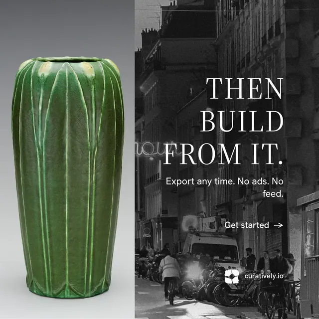 Instagram post for Curatively: "Then build from it." Minimal luxury style, right layout, dark palette in black, grey.