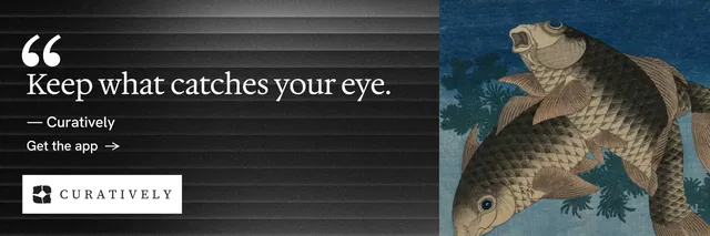X header for Curatively: "Find it by colour." Minimal luxury style, quote layout, dark palette in grey, black, blue.