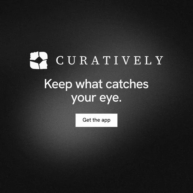 Instagram post for Curatively: "Keep what catches your eye." Swiss style, logo hero layout, dark palette in black, grey.