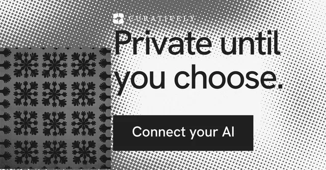 Social ad for Curatively: "Private until you choose." Swiss style, skeleton layout, light palette in grey, black, white.