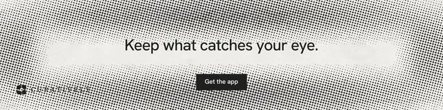 LinkedIn banner for Curatively: "Keep what catches your eye." Swiss style, centred layout, light palette in white, grey.