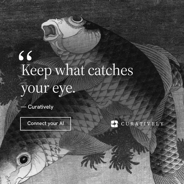 Instagram post for Curatively: "Saved, sorted and yours." Editorial style, quote layout, dark palette in black, grey.