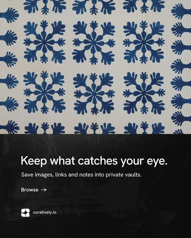 Instagram portrait post for Curatively: "Keep what catches your eye." Minimal luxury style, bottom layout, dark palette in grey, black, blue.