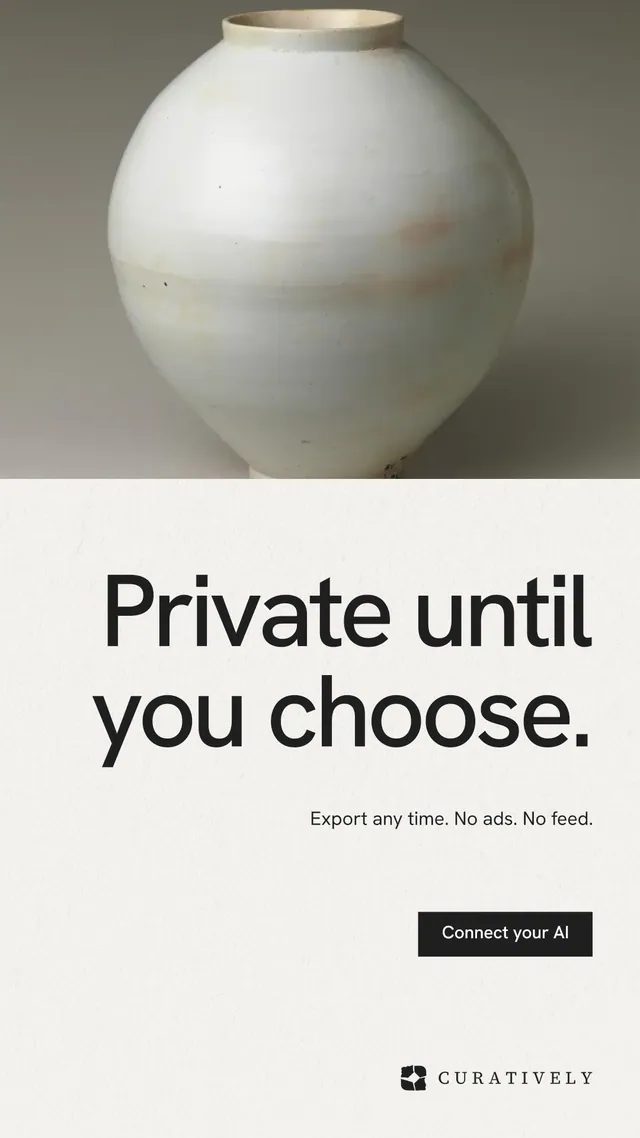 Instagram story for Curatively: "Private until you choose." Swiss style, right layout, light palette in white, grey.