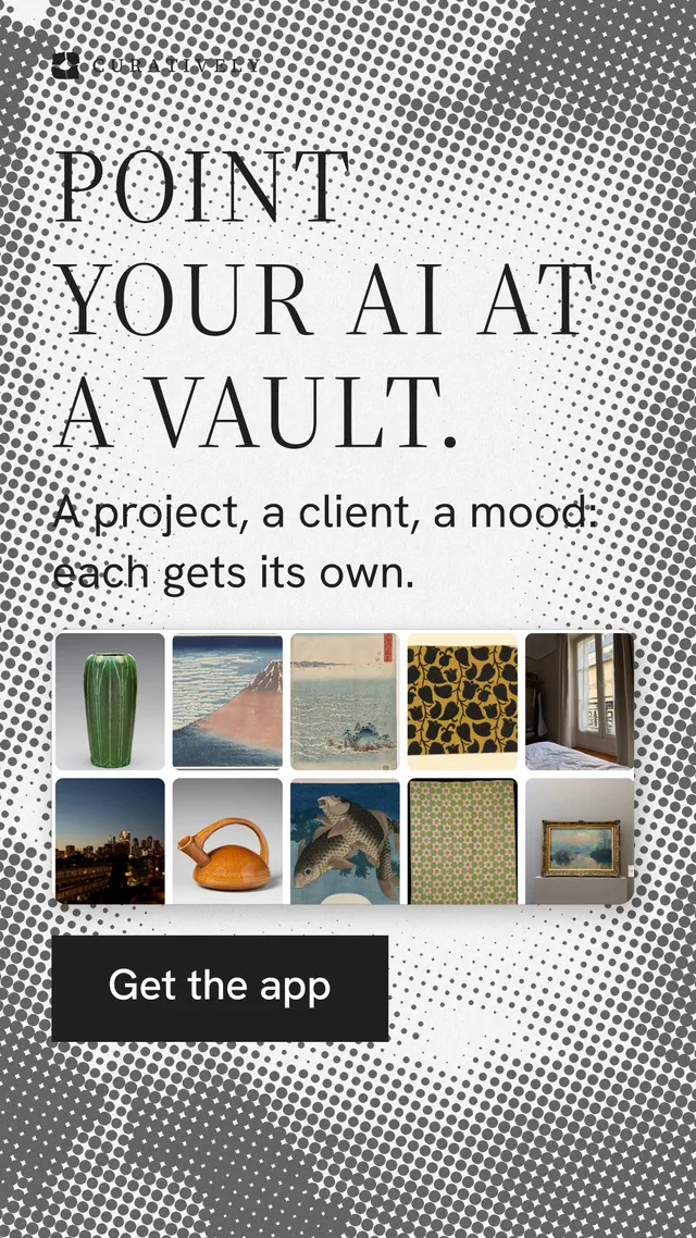 Instagram story for Curatively: "Point your AI at a vault." Split block style, skeleton layout, light palette in grey, white.