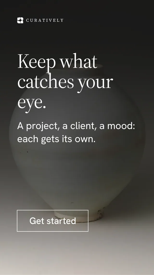 Instagram story for Curatively: "Keep what catches your eye." Editorial style, skeleton layout, dark palette in black, grey.
