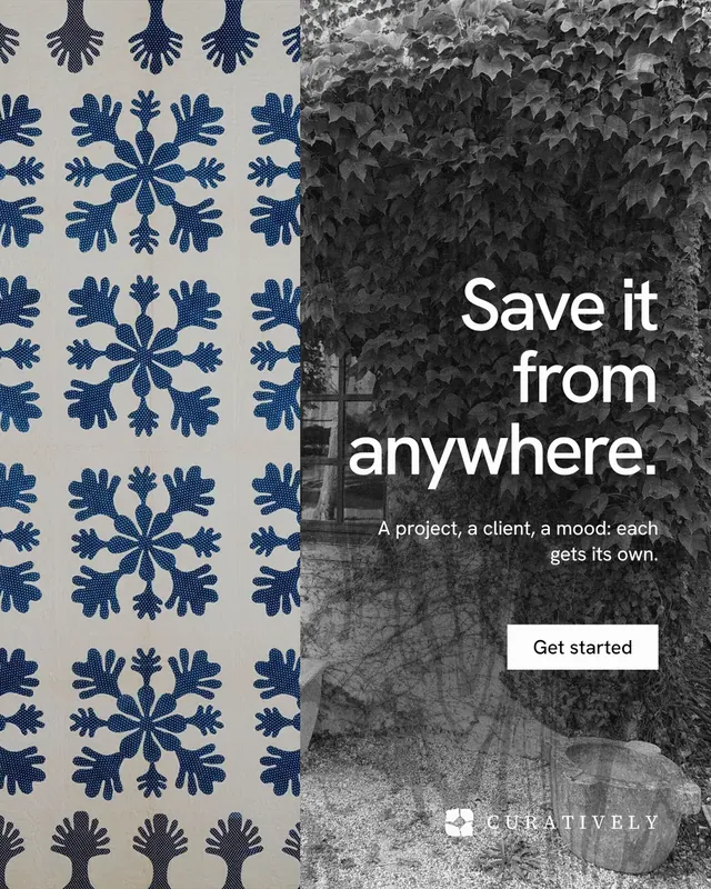 Instagram portrait post for Curatively: "Save it from anywhere." Swiss style, right layout, dark palette in grey, black.