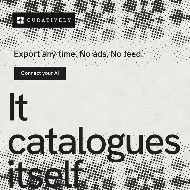 Instagram post for Curatively: "All of it, in one grid." Swiss style, oversized layout, light palette in white, grey.