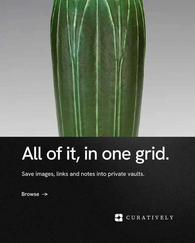 Instagram portrait post for Curatively: "All of it, in one grid." Minimal luxury style, bottom layout, dark palette in black, grey.