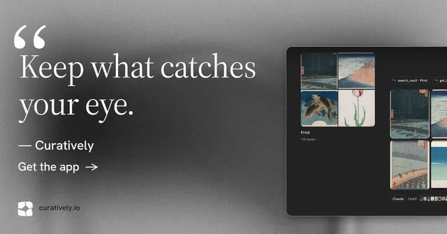 Social ad for Curatively: "Point your AI at a vault." Minimal luxury style, quote layout, dark palette in black, grey.