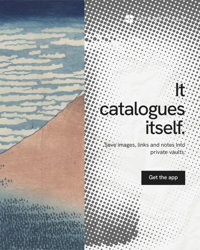Instagram portrait post for Curatively: "It catalogues itself." Swiss style, right layout, light palette in white, grey, orange.