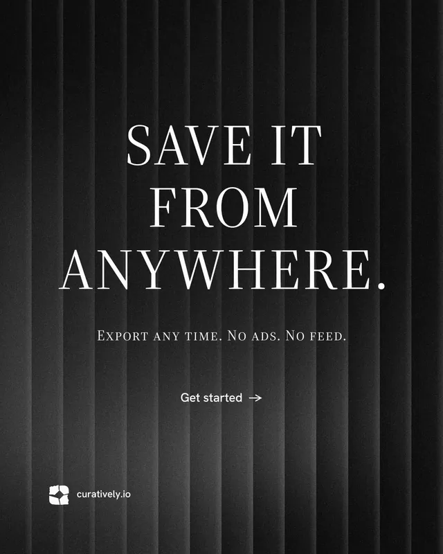 Instagram portrait post for Curatively: "Save it from anywhere." Minimal luxury style, smallcaps layout, dark palette in black, grey.